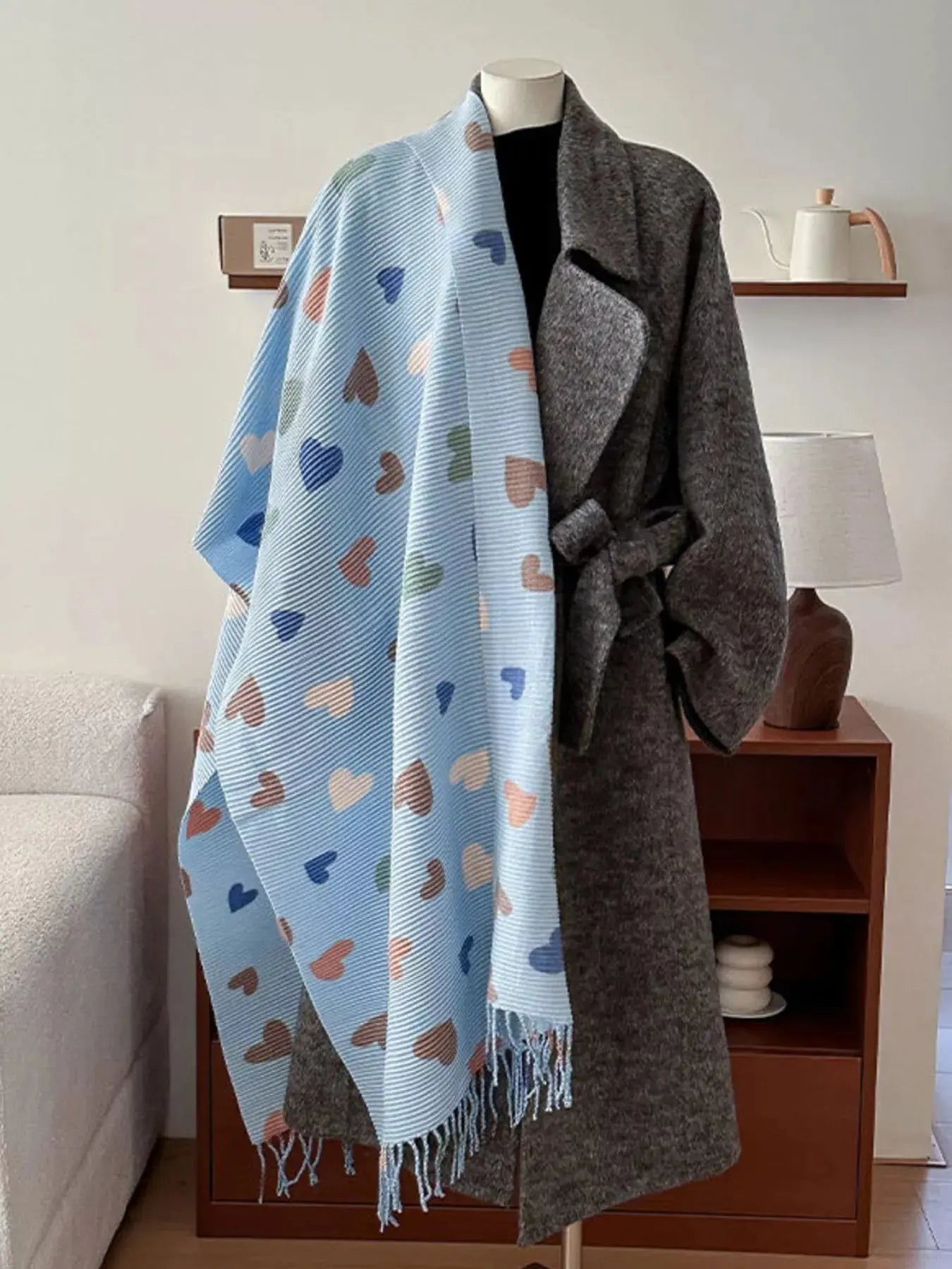 Heart Patterned Tassel Scarf Simply Love