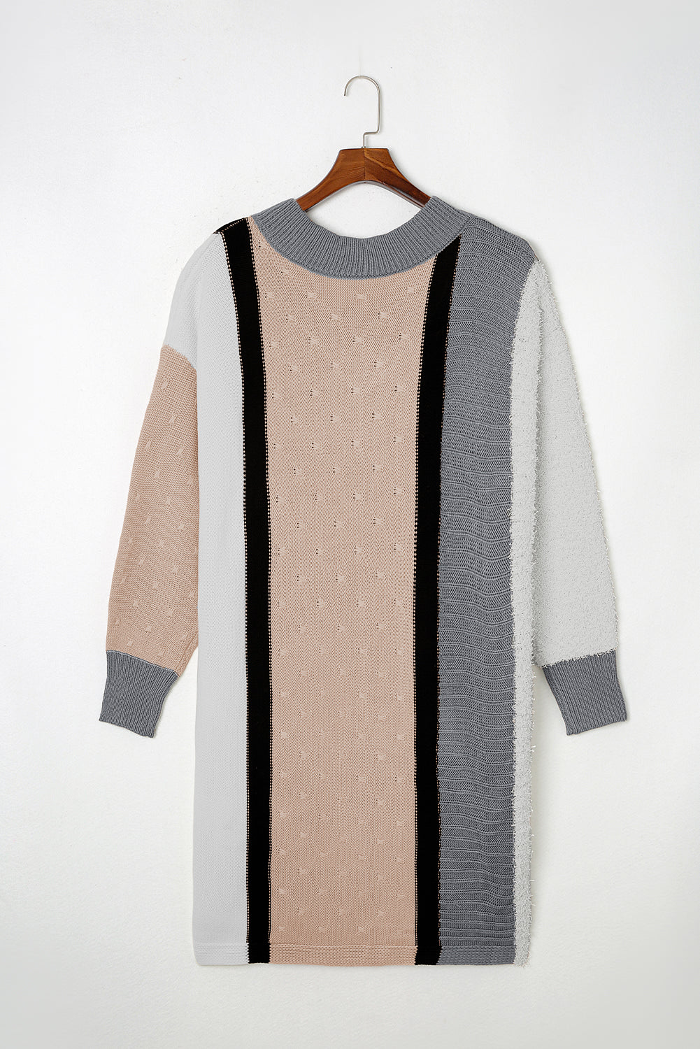 Chic apricot color block plus size sweater dress with boucl texture