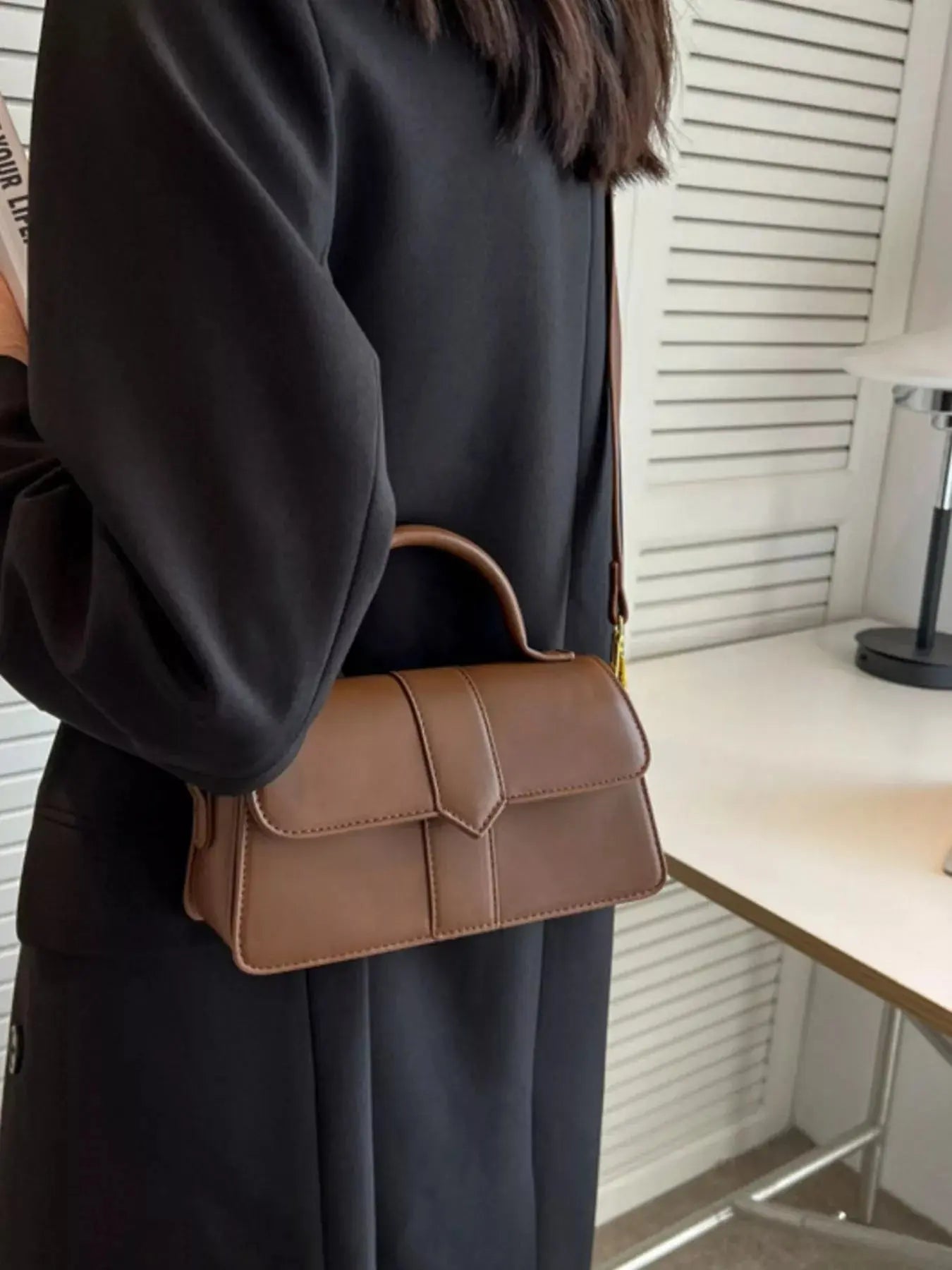 Small PU Leather Top Handle Crossbody Bag With Adjustable Strap Simply Love