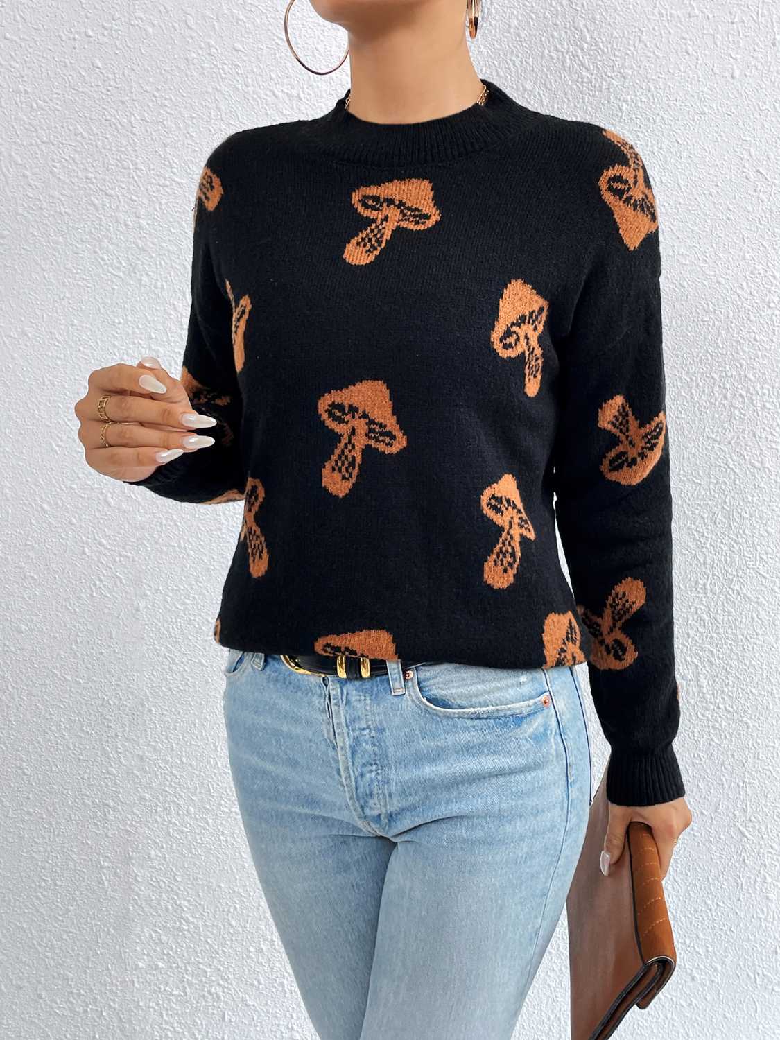 Patterned Drop Shoulder Sweater.