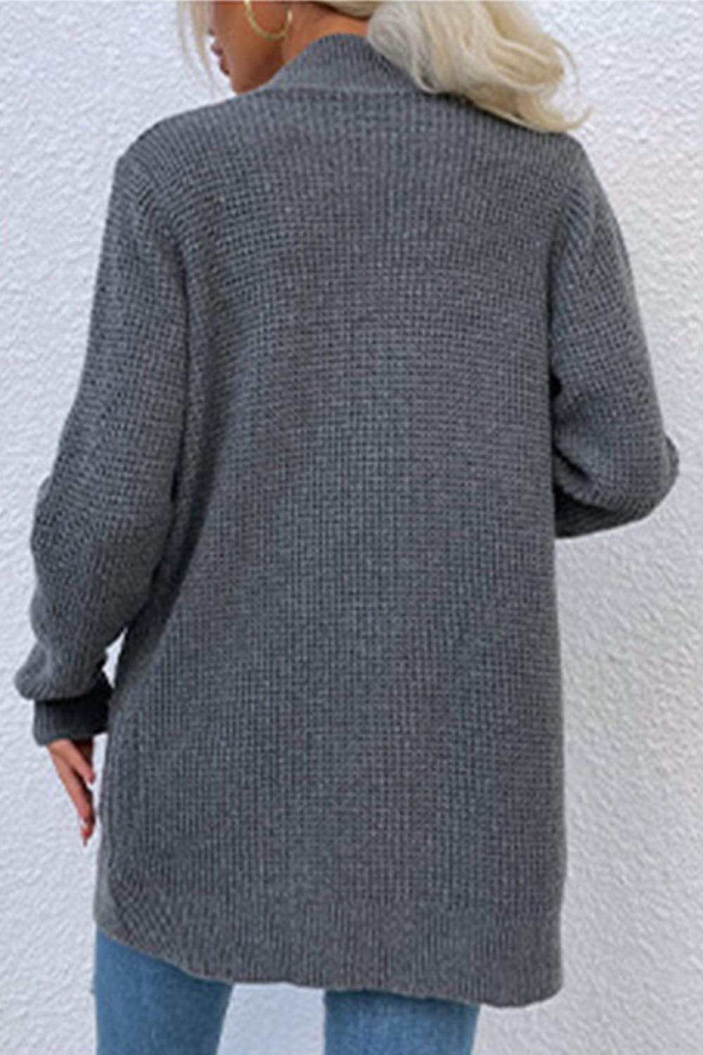 Open Front Rib-Knit Cardigan with Pockets.