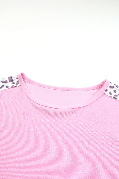 Chic pink leopard fusion plus size sweatshirt with exposed seams