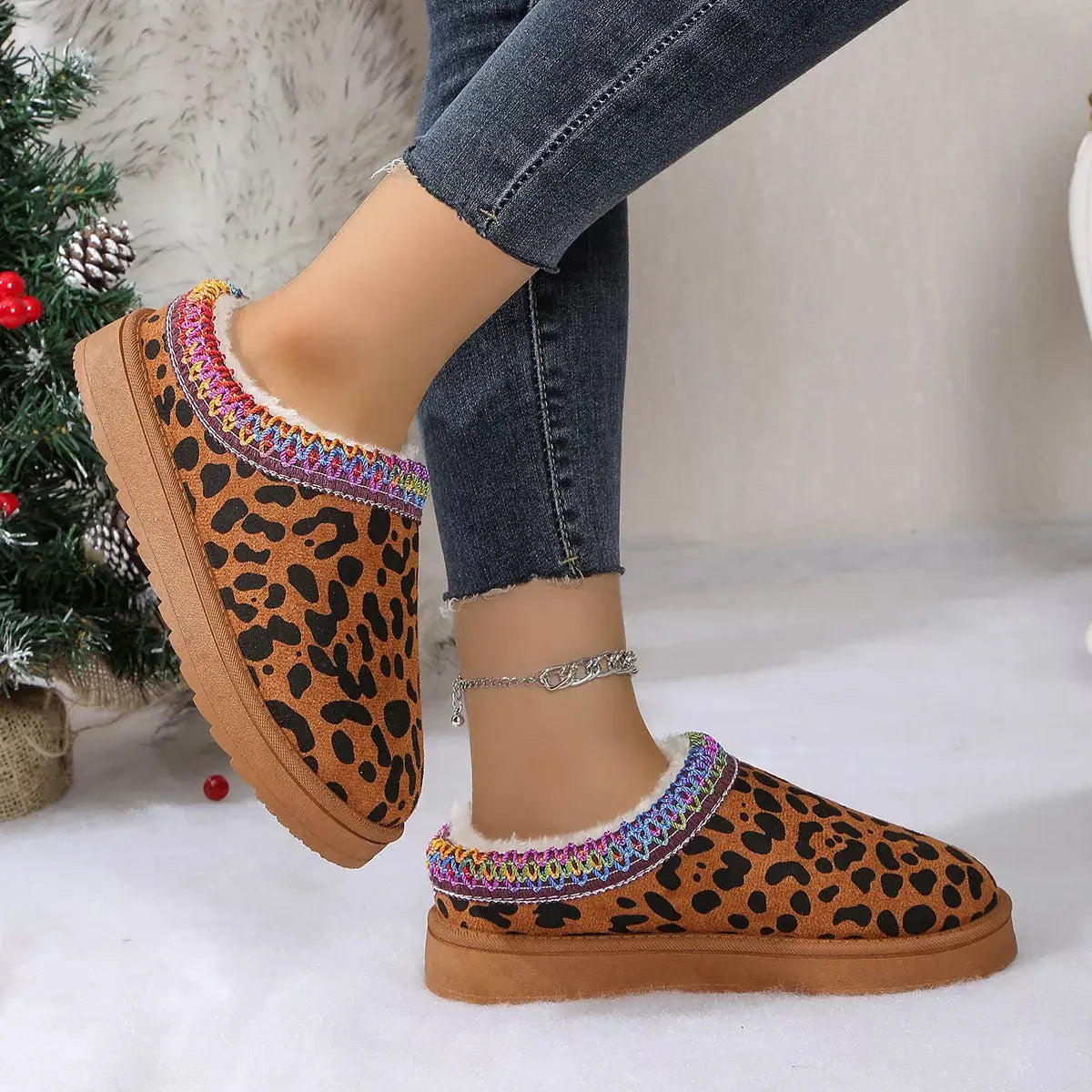 Leopard Print Plush Lined Warm Slip-Ons Simply Love