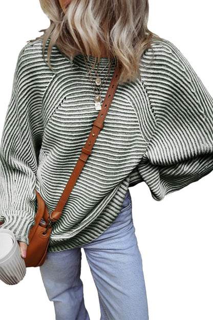 Textured striped long sleeve top with round neck