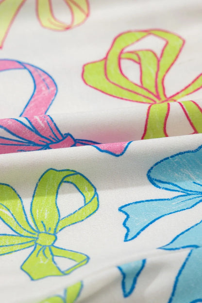 Cheerful Bow Print Elastic Pull On Casual Shorts
