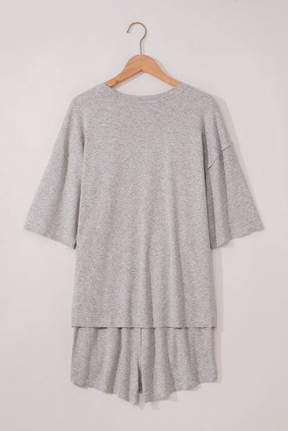 Gray Loose-Fit Two-Piece Tee and Shorts Set