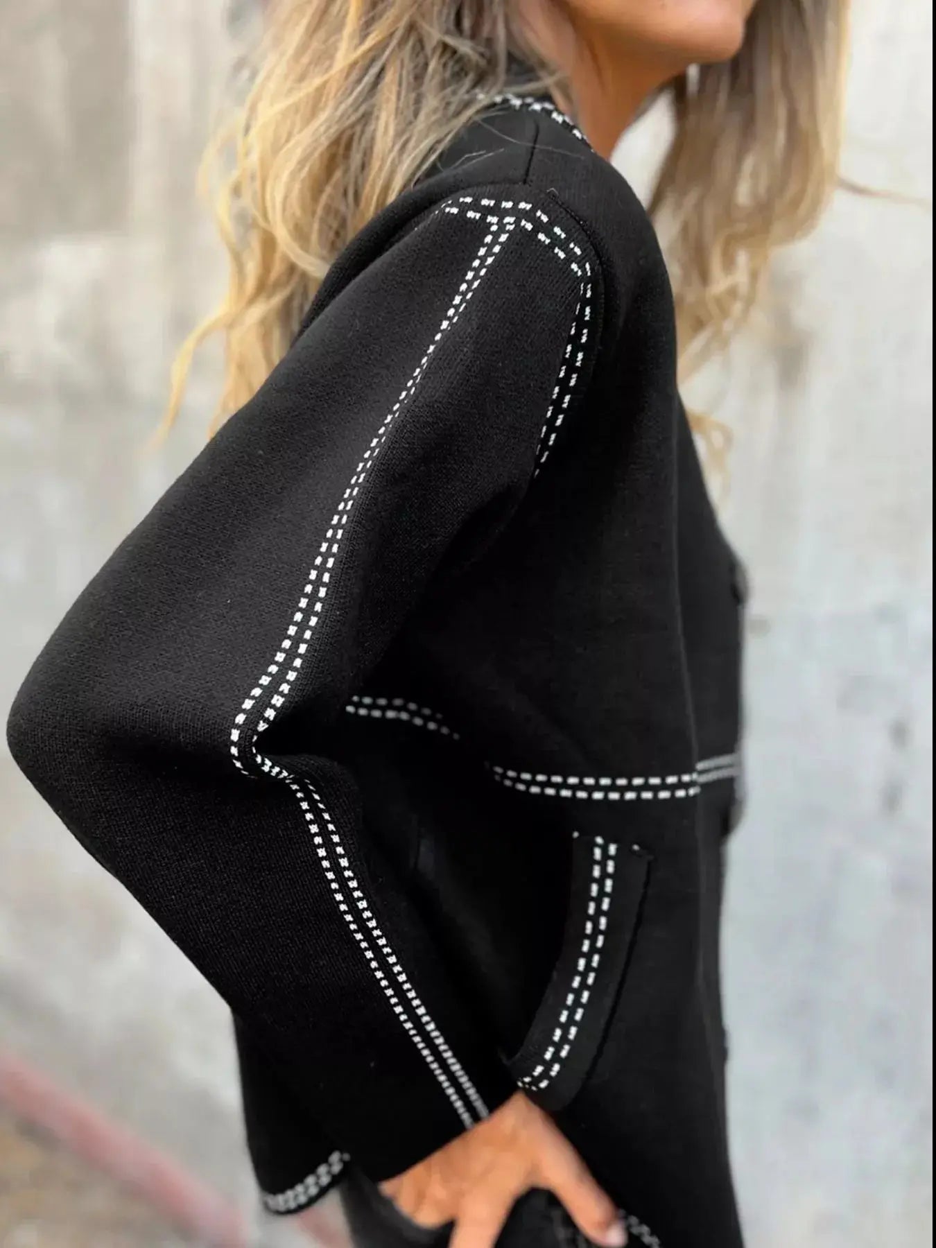 Contrast Trim Button up Sweater Cardigan Simply Love