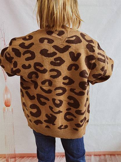 Leopard Button Front Cardigan with Pockets.