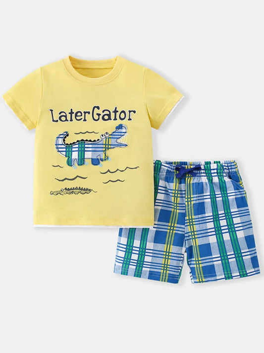 Children's Dinosaur Round Neck Tee and Shorts Set Simply Love