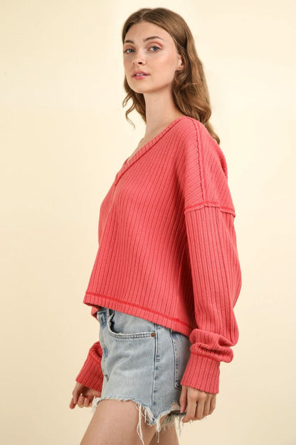 Very J soft v-neck ribbed top