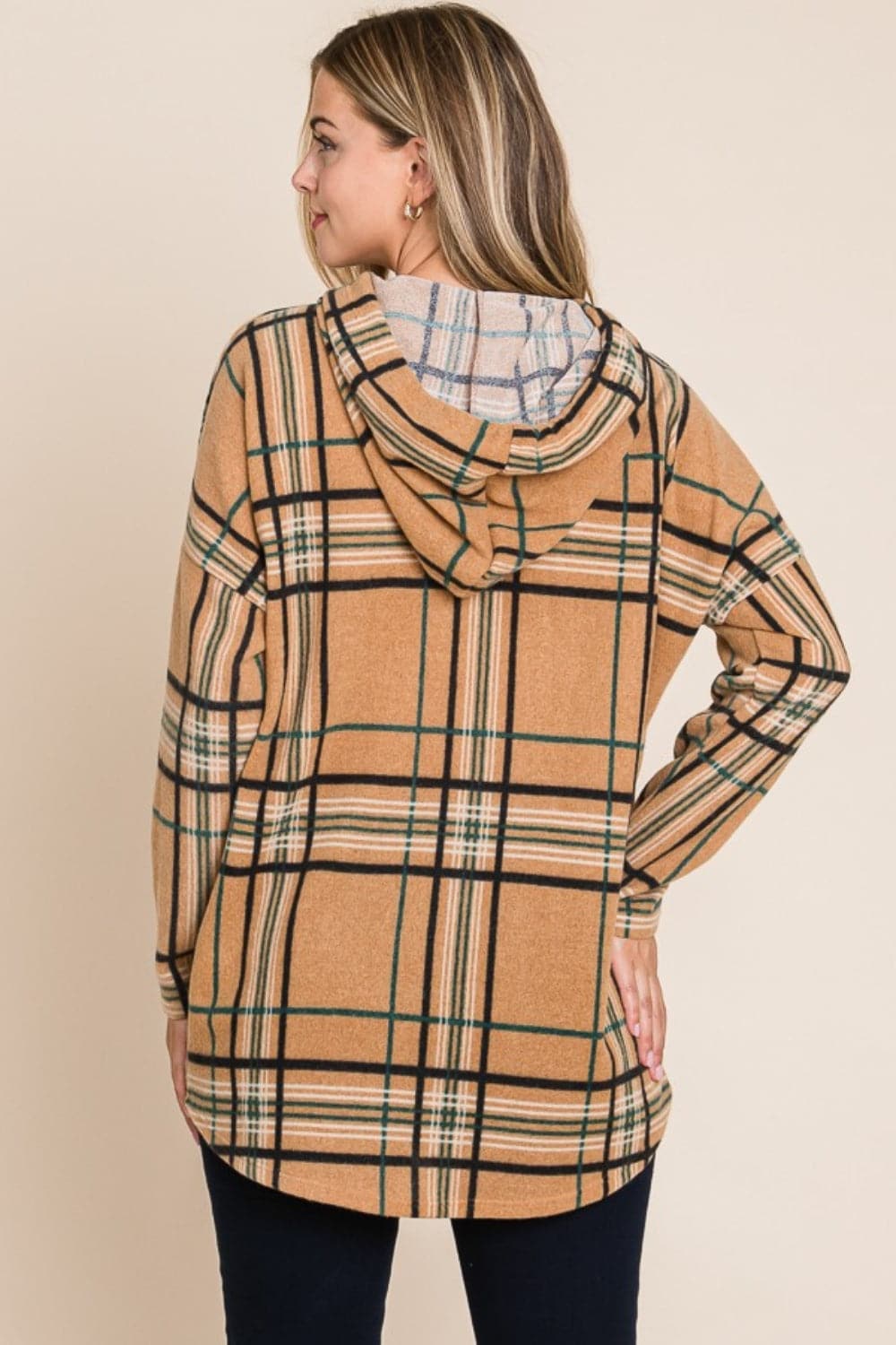 Cozy plaid drawstring hoodie for a trendy look