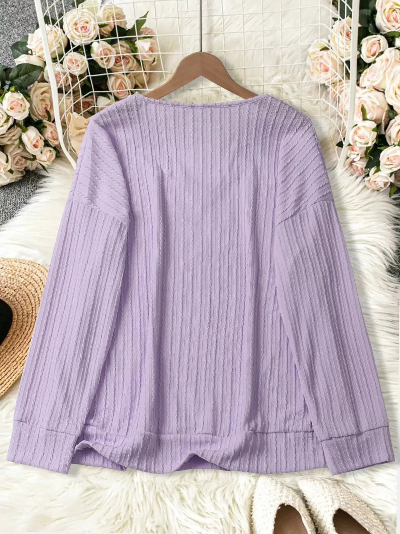 Plus Size V-Neck Dropped Shoulder Blouse Simply Love