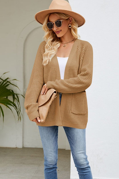 Open Front Raglan Sleeve Pocketed Cardigan.