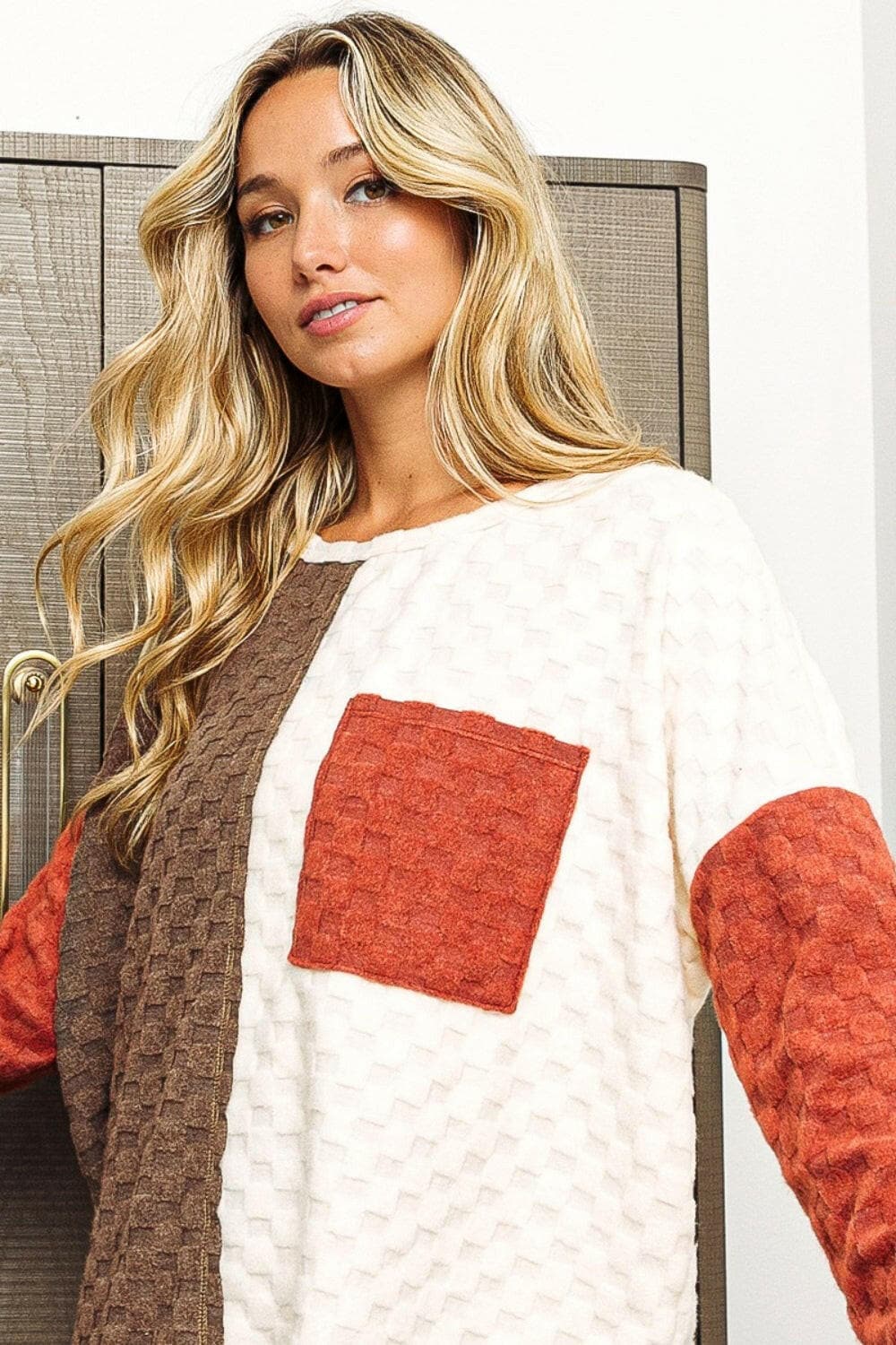 BiBi Color Block Brushed Checker Top.