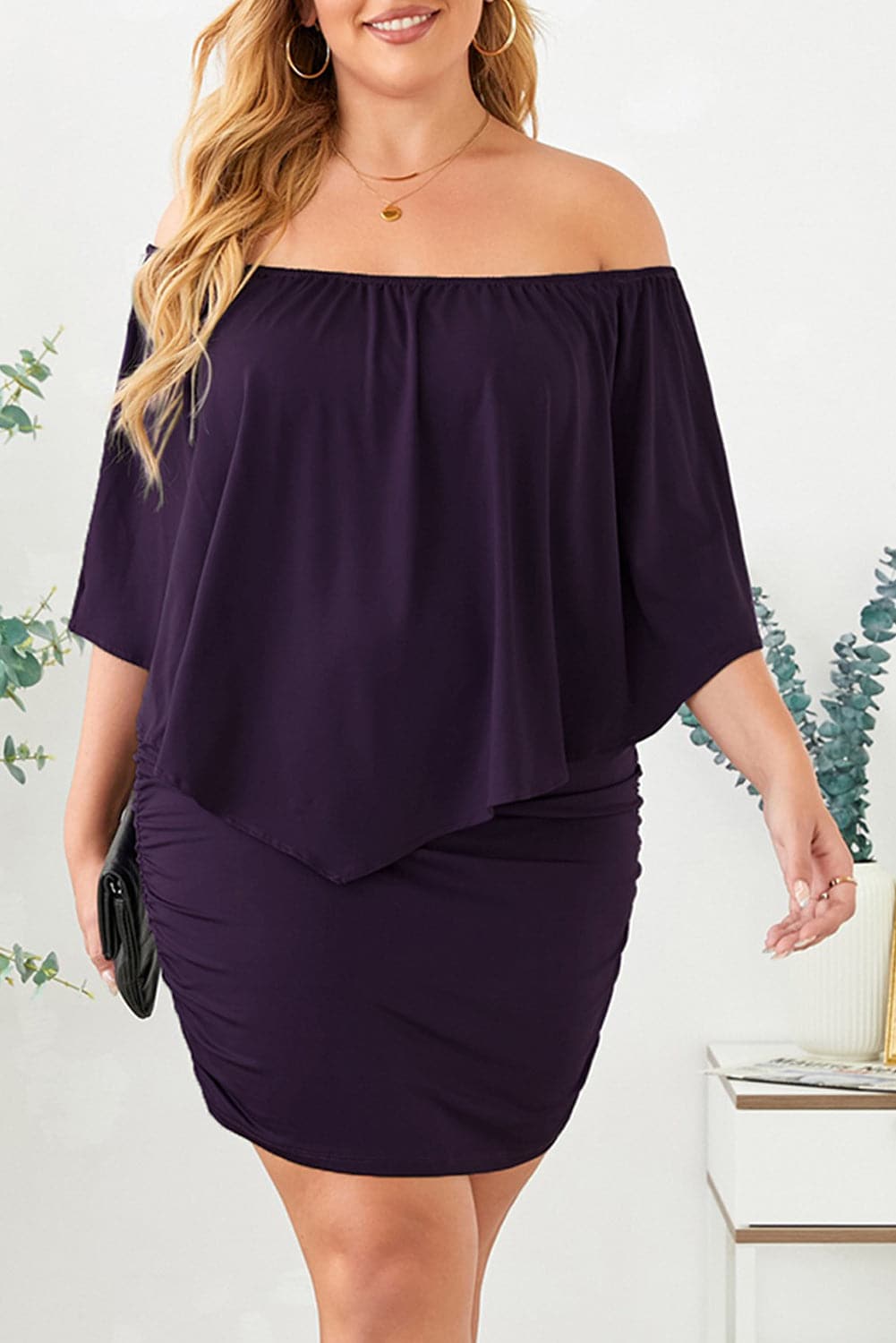 Full Size Off-Shoulder Half Sleeve Dress.