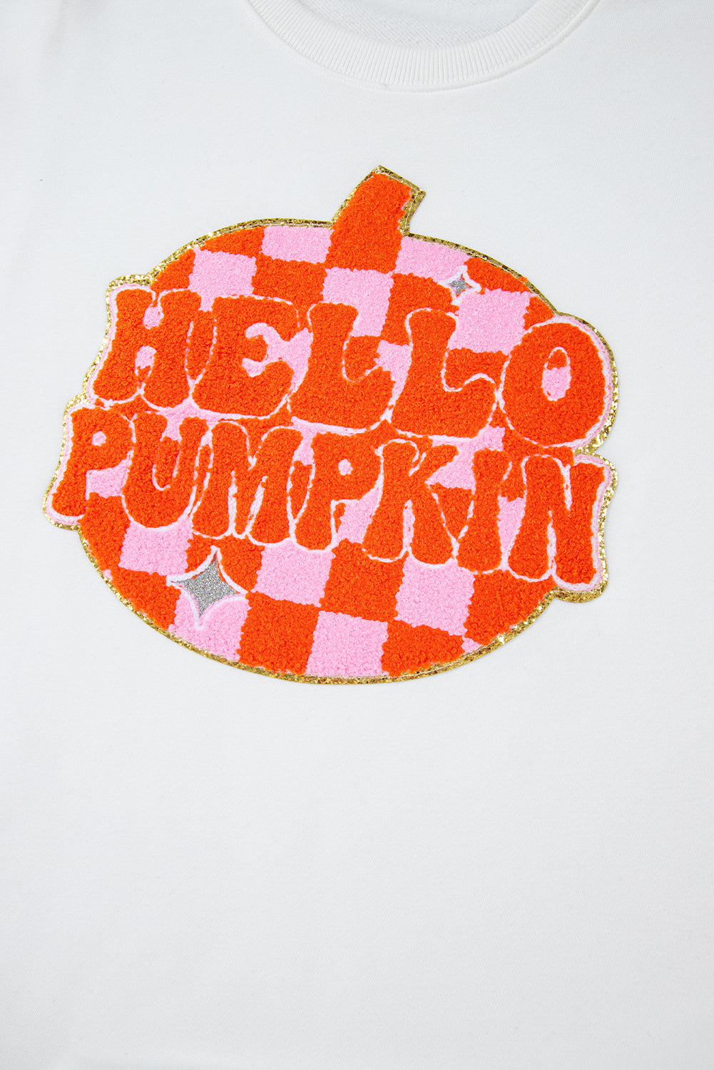 White Terry Halloween Pumpkin Patched Pattern Pullover Sweatshirt