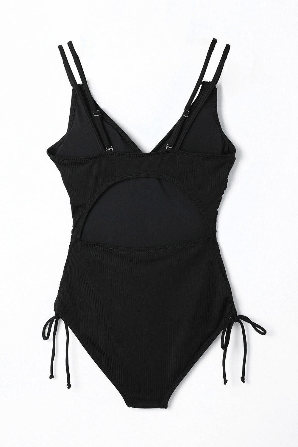 Chic black ribbed knit one-piece swimsuit with adjustable straps