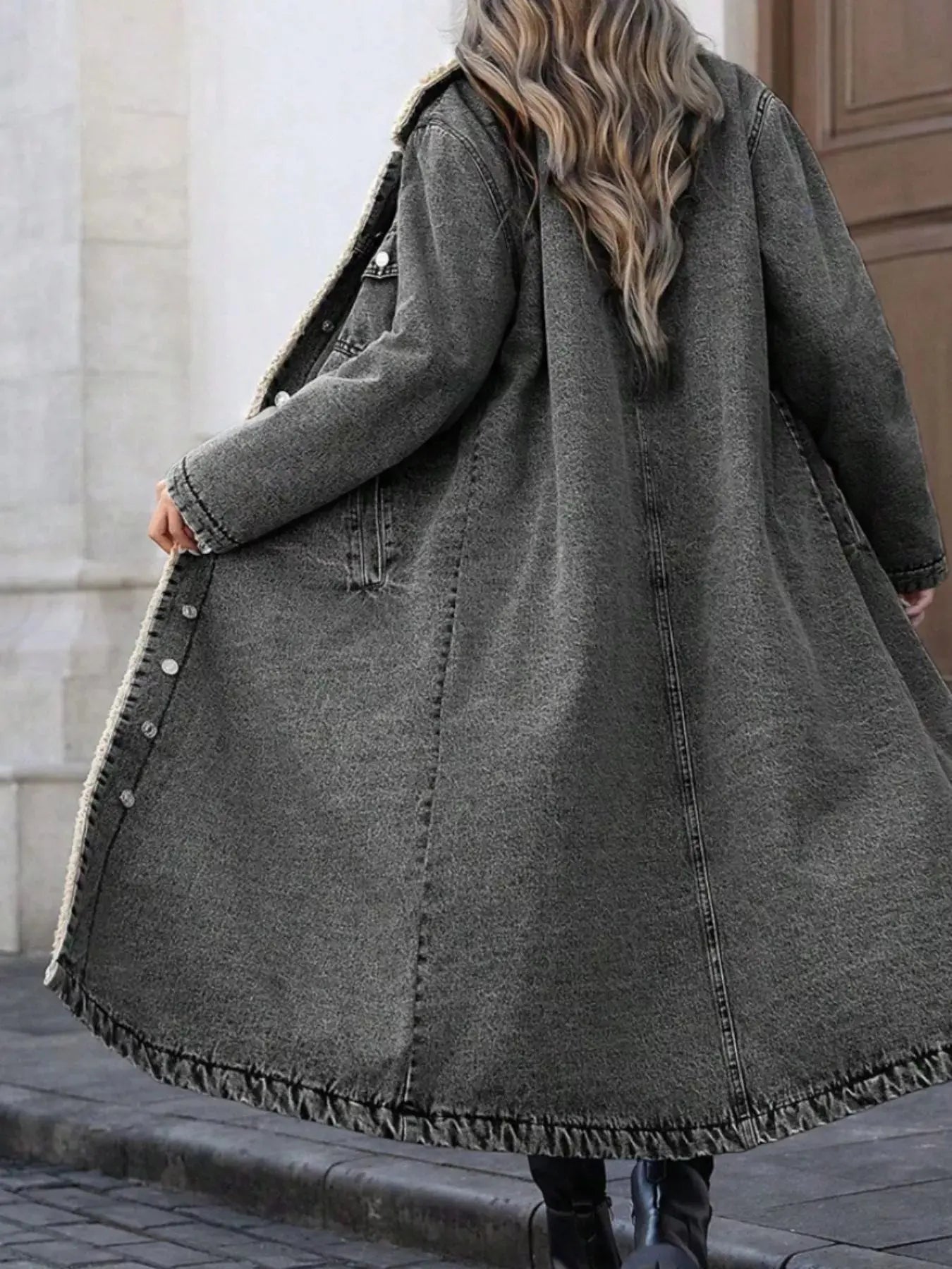 Sherpa Lined Longline Denim Jacket Simply Love