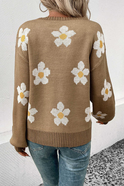 Floral Dropped Shoulder Sweater.