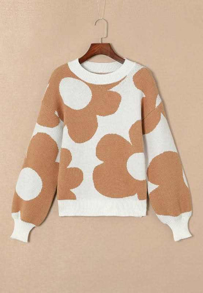 Contrast Flower Mock Neck Long Sleeve Sweater