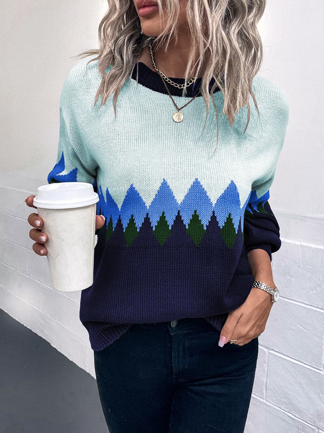 Round Neck Dropped Shoulder Sweater.