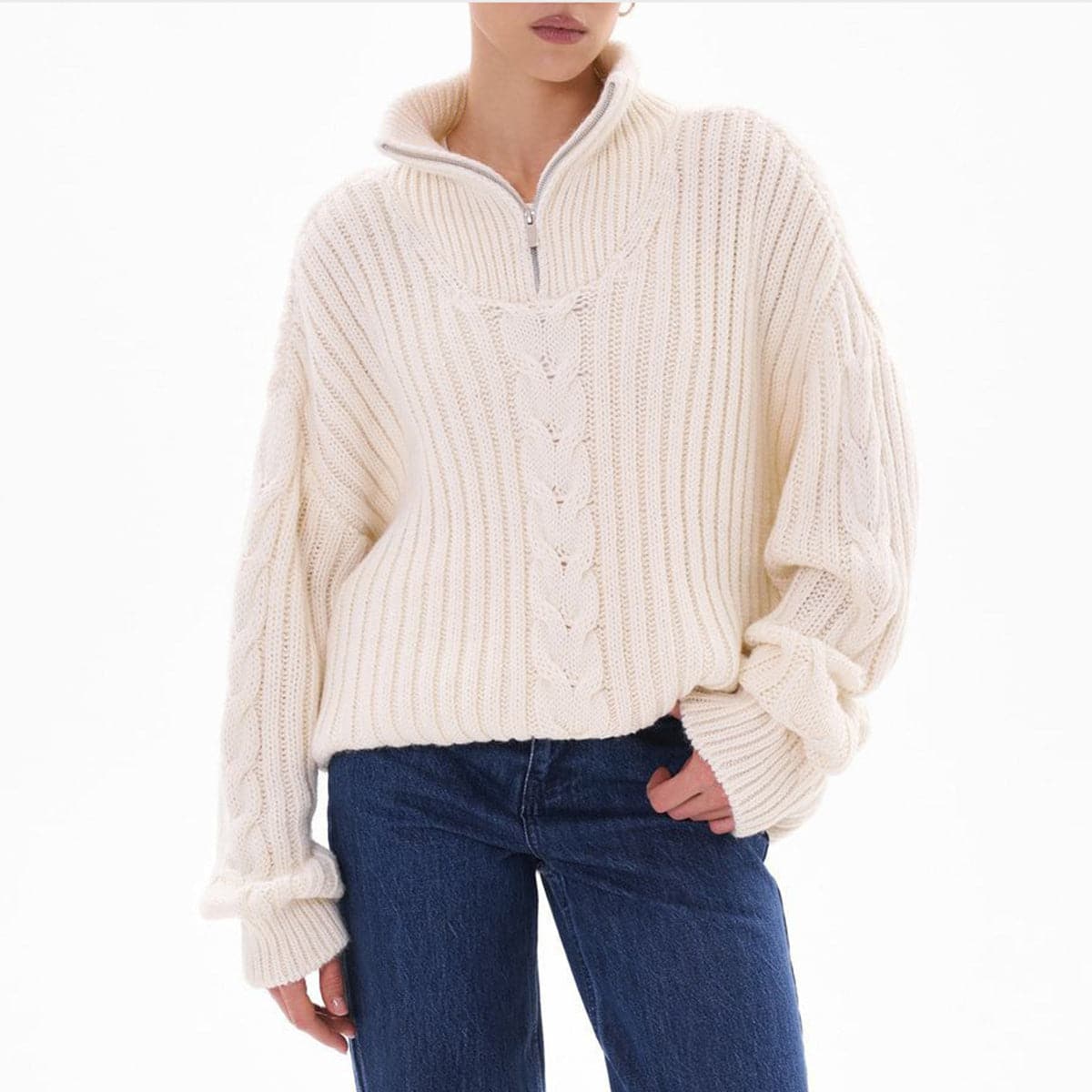 Ribbed Half Zip Long Sleeve Sweater.