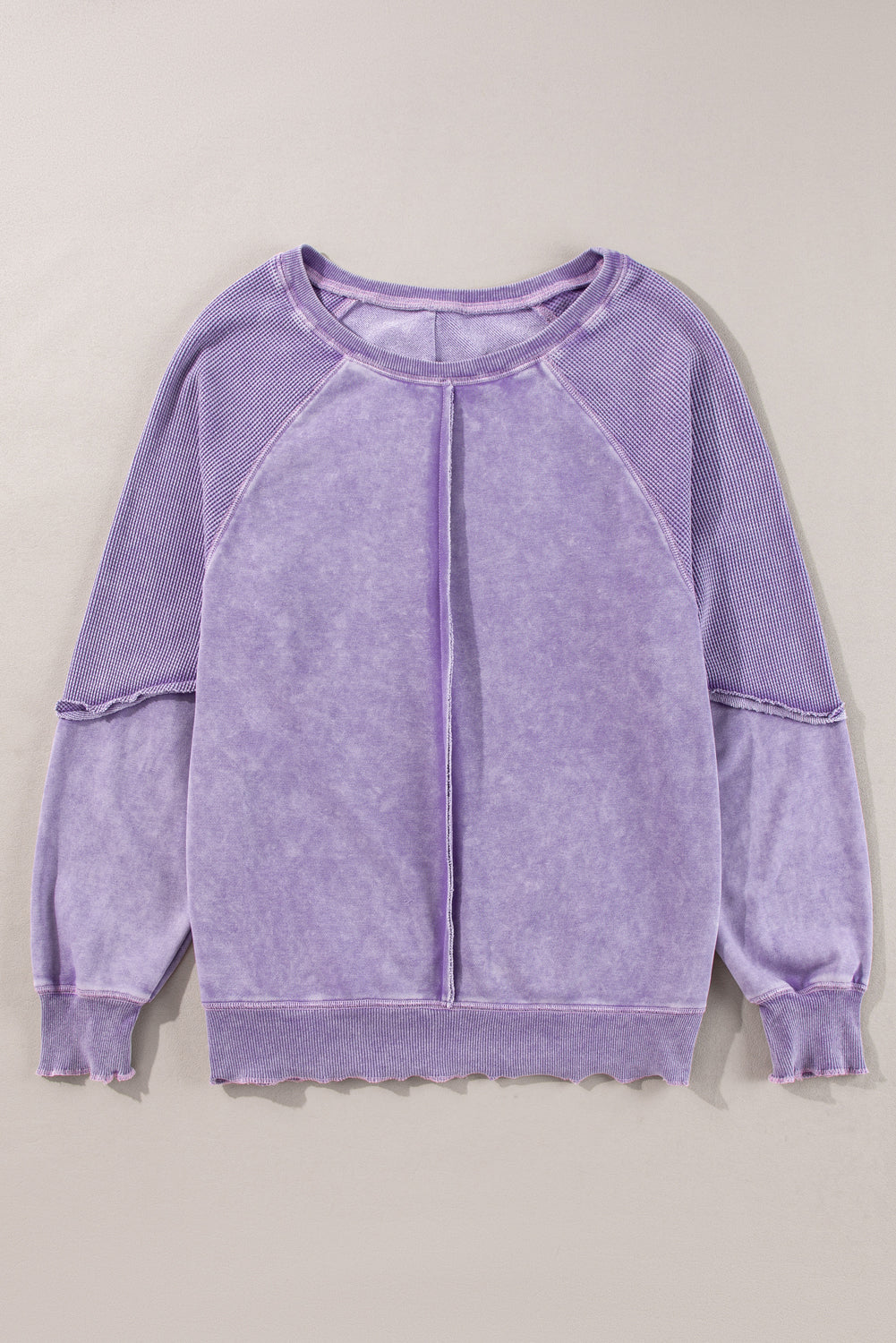 Orchid petal cozy patchwork raglan sweatshirt