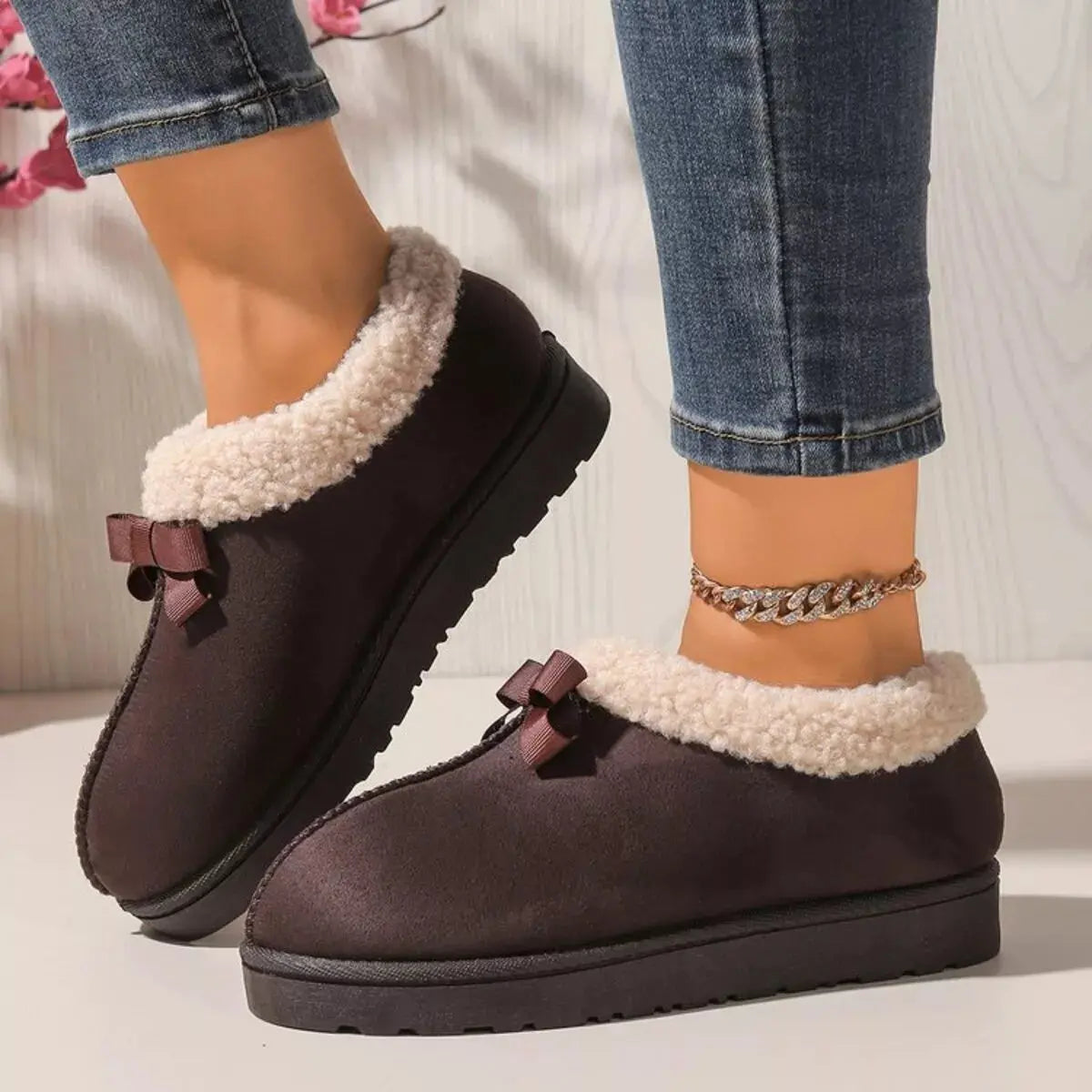 Cozy Bowknot Plush Lined Slip-Ons Simply Love