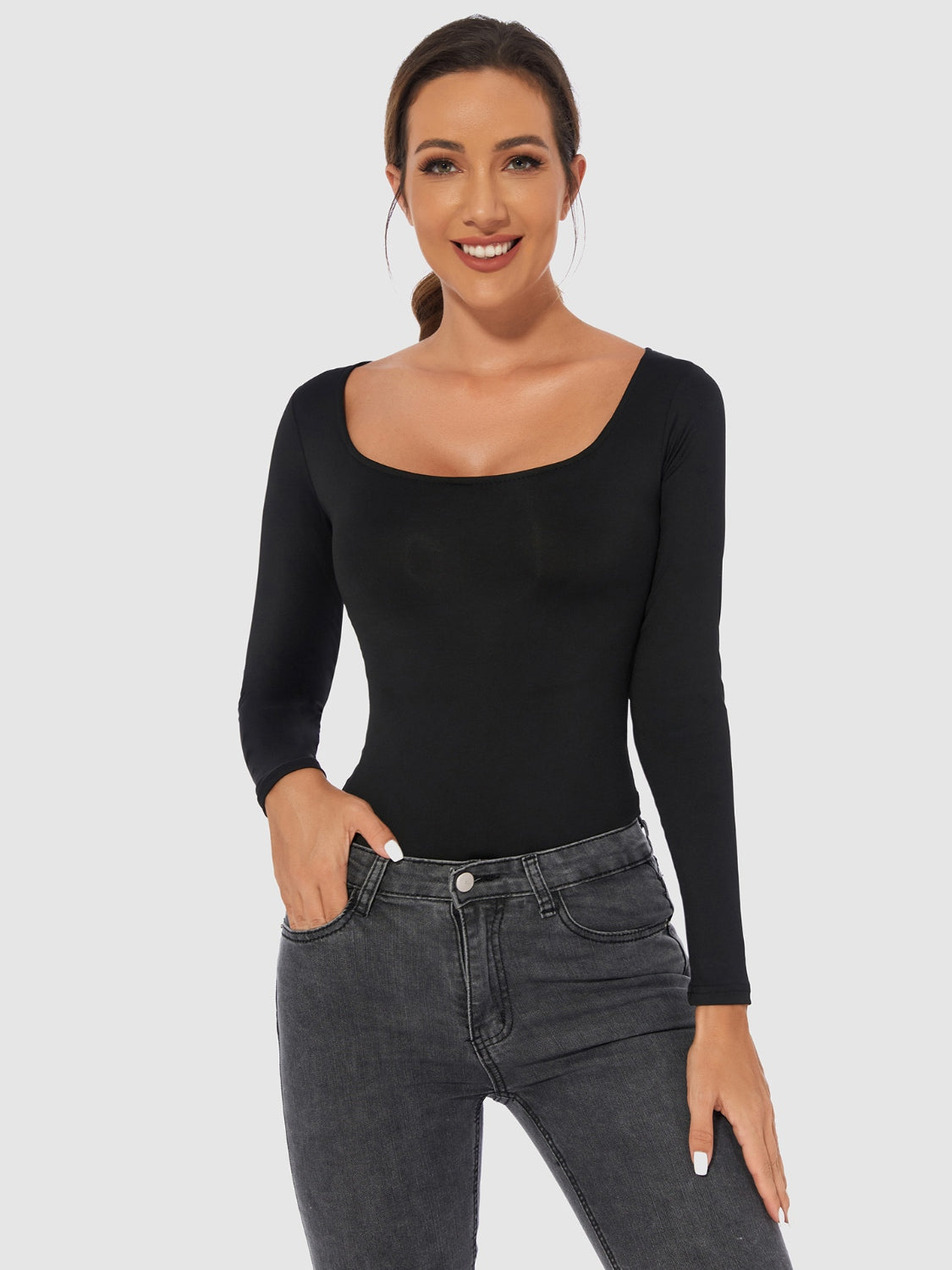 Full Size Scoop Neck Long Sleeve Bodysuit.