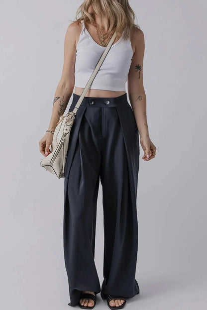 Chic Wide Leg Trousers with Convenient Pockets