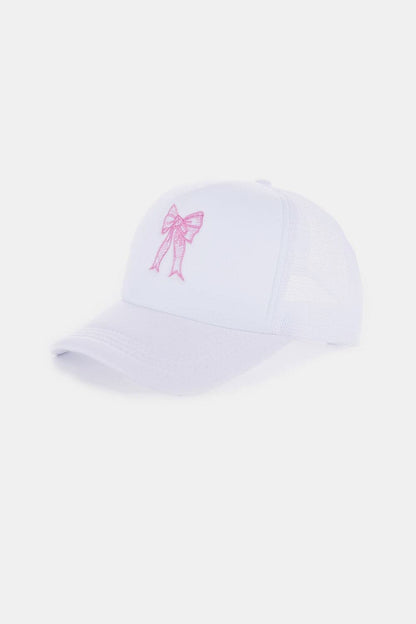 Zenana Ribbon Bow Embroidery Trucker Hat.