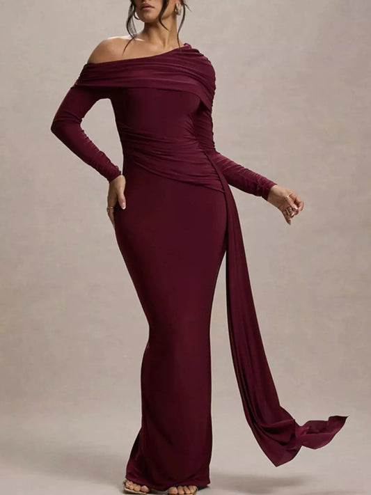 One-Shoulder Ruched Maxi Dress Simply Love