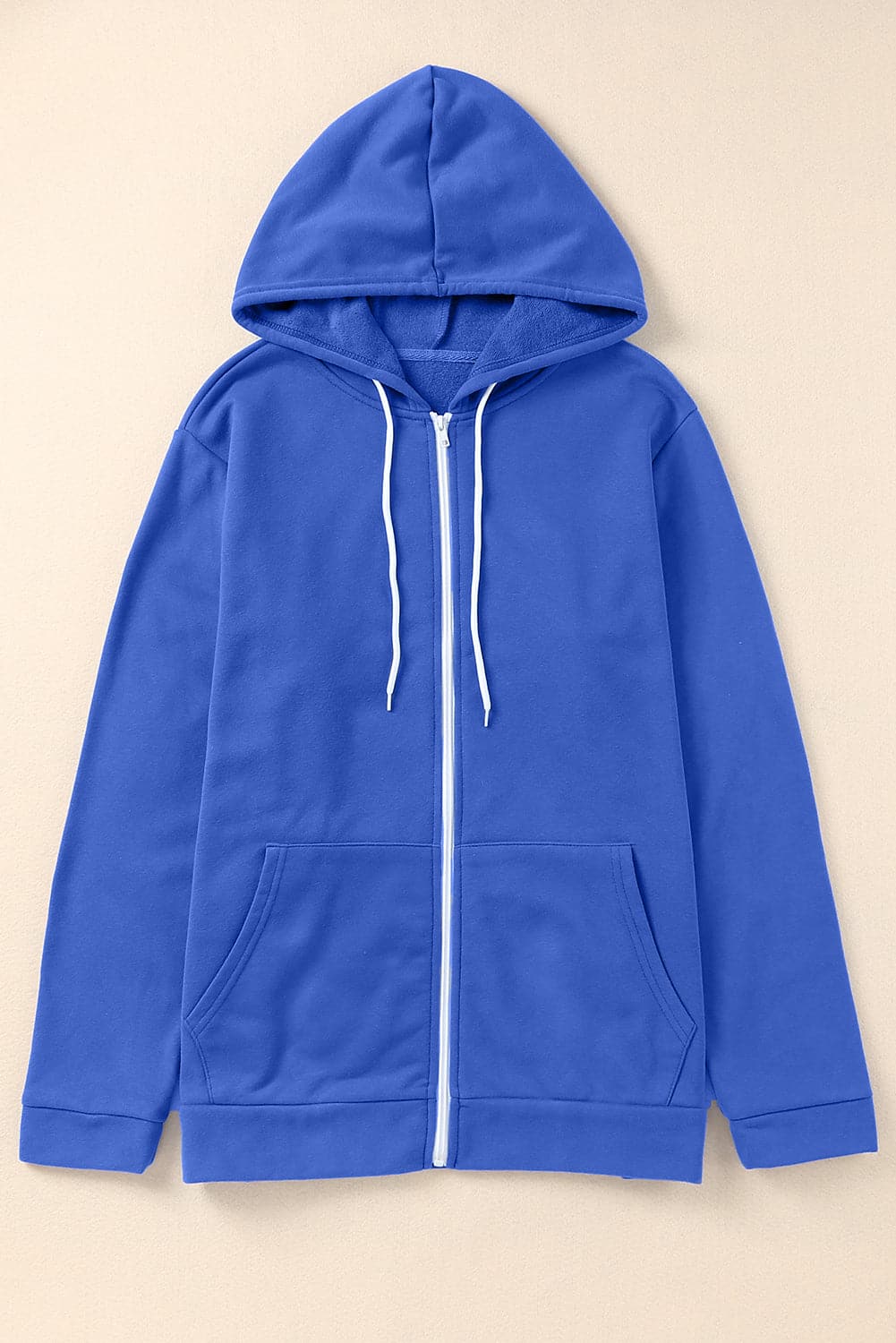 Plus Size Zip Up Hooded Jacket with Pocket.