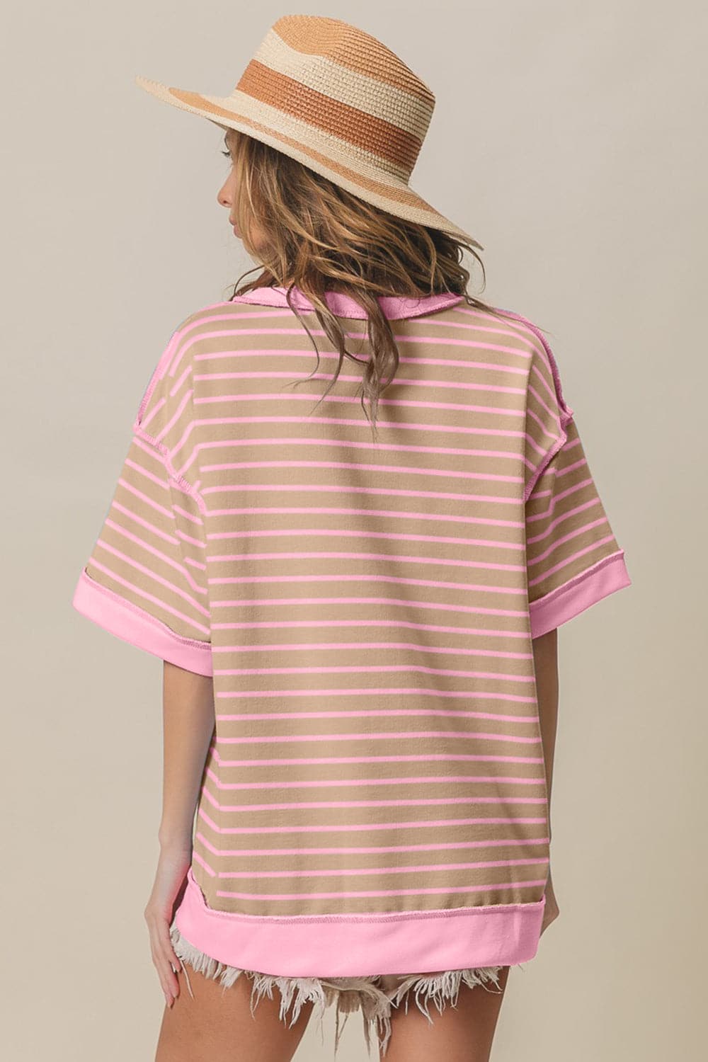 BiBi Exposed Seam Stripe Contrast T-Shirt.