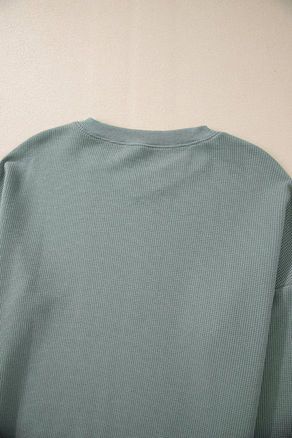 Clearly Aqua Waffle Knit V-Neck Drop Shoulder Top