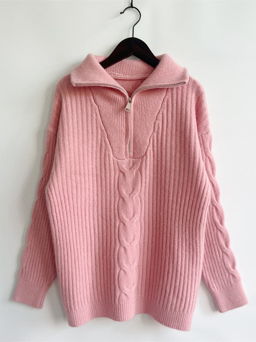 Ribbed Half Zip Long Sleeve Sweater.