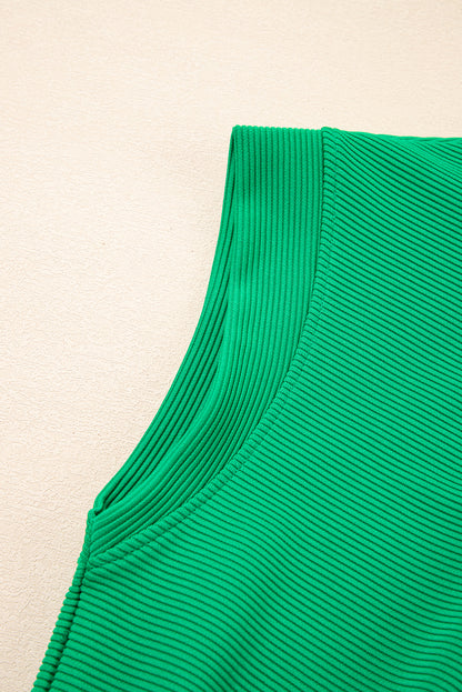 Bright Green Textured Short Sleeve Half Zip Romper
