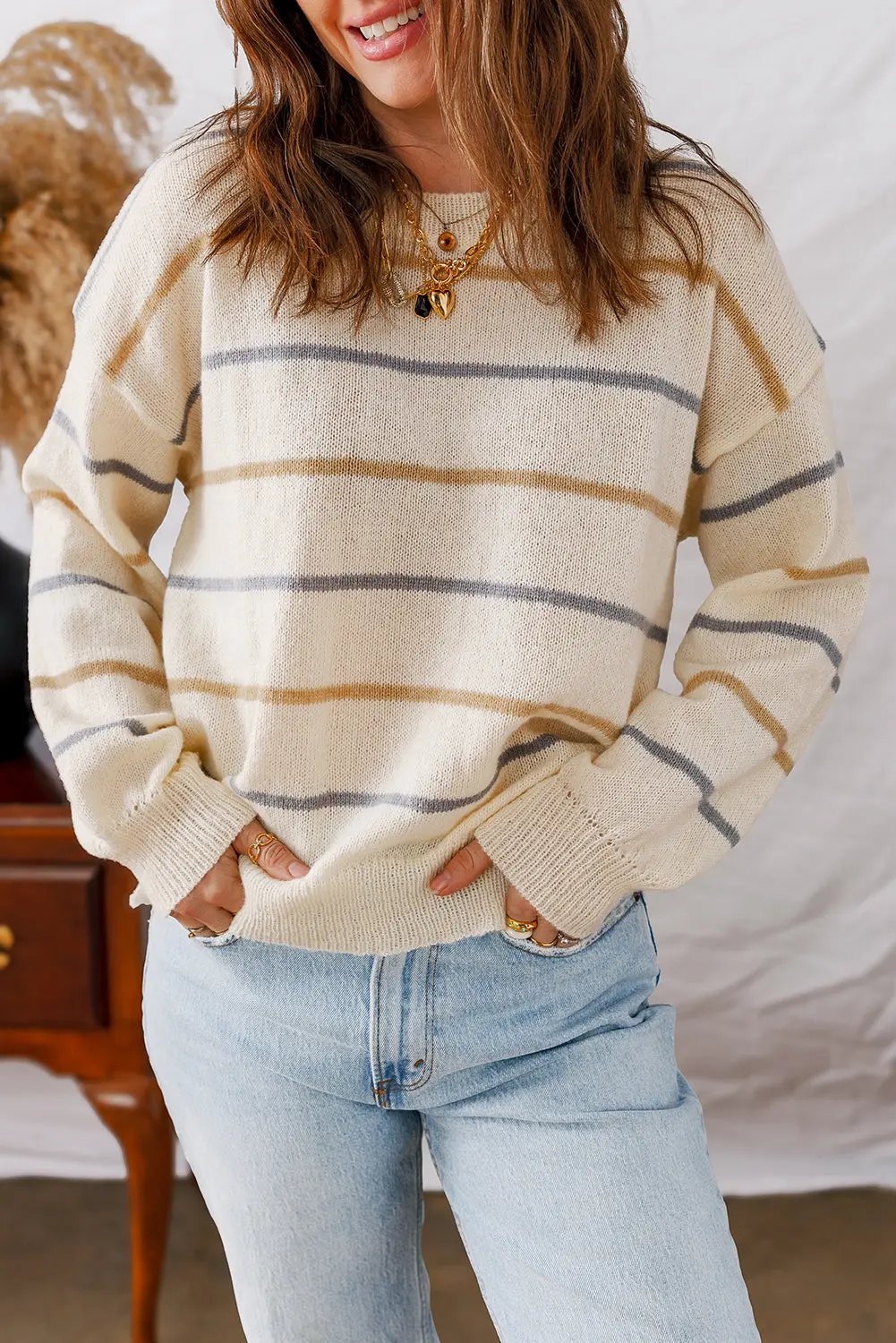 Dear-Lover Dropshipping Premium Multicolour Striped Ribbed Edge Drop Shoulder Sweater - Premium Quality Sweaters & Cardigans/Sweaters | Fast Shipping & Returns Dear-Lover Dropshipping