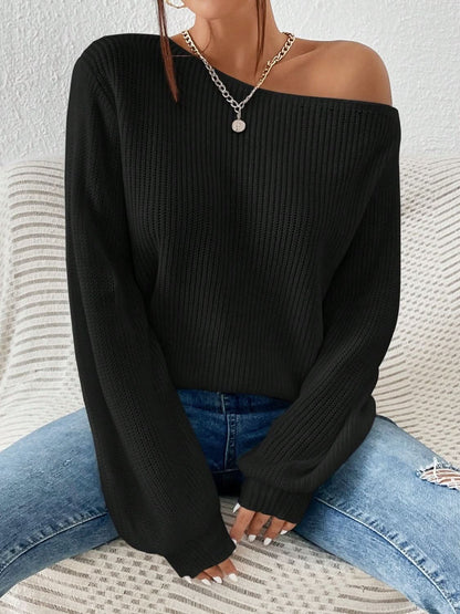 Cozy Honey One-Shoulder Long Sleeve Knit Sweater