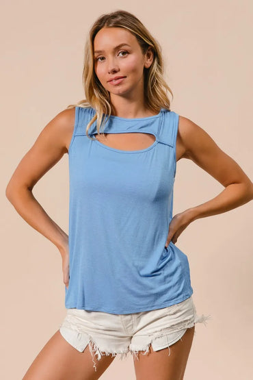 BiBi Rayon Span Knit With Cut Out Front Sleeveless Top - Love Salve 