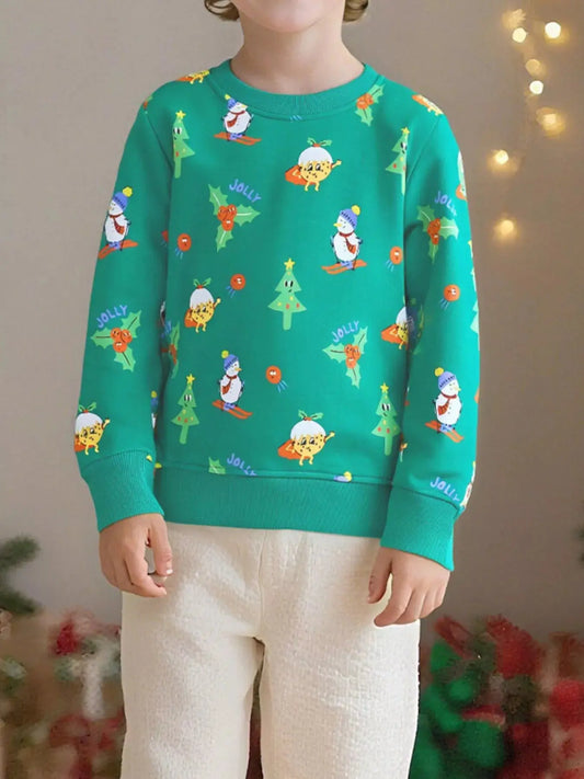 Children's Christmas Print Round Neck Sweatshirt Simply Love