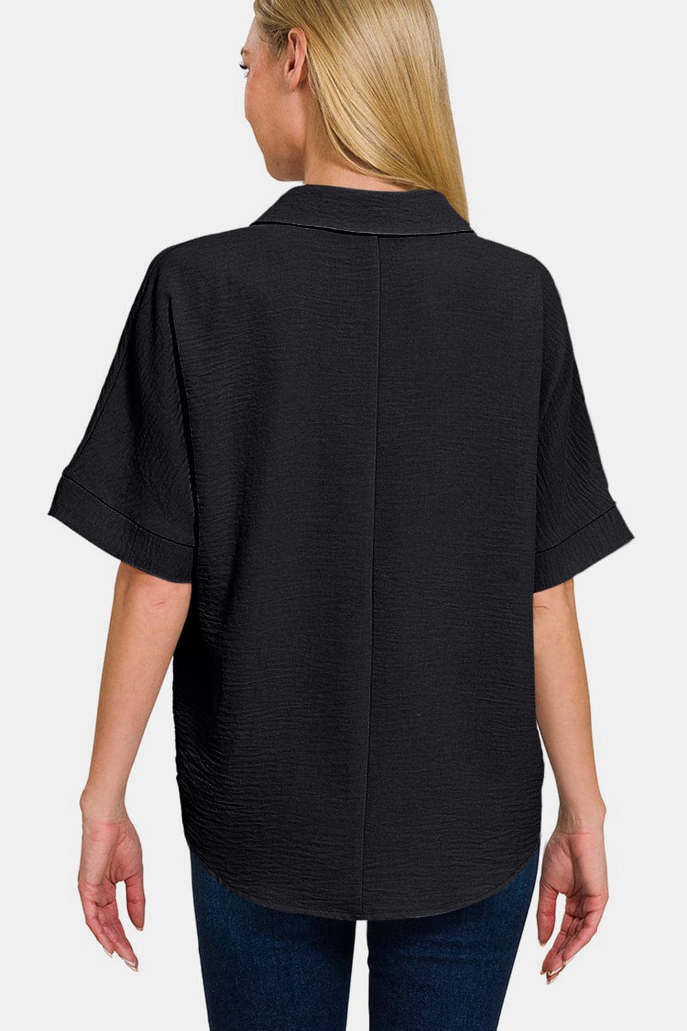 Zenana Full Size Texture Collared Neck Short Sleeve Top.