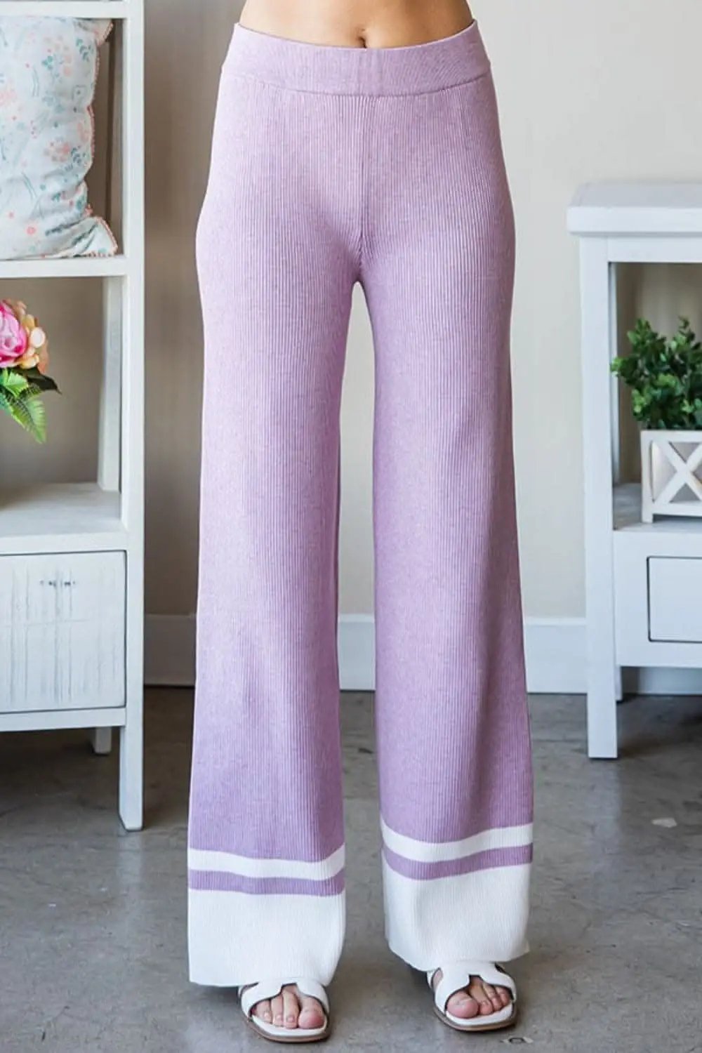 First Love Contrast Ribbed Knit Pants - Love Salve 