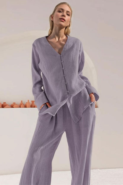 Cozy Comfort Buttery-Soft V-Neck Long Sleeve Top and Pants Ensemble