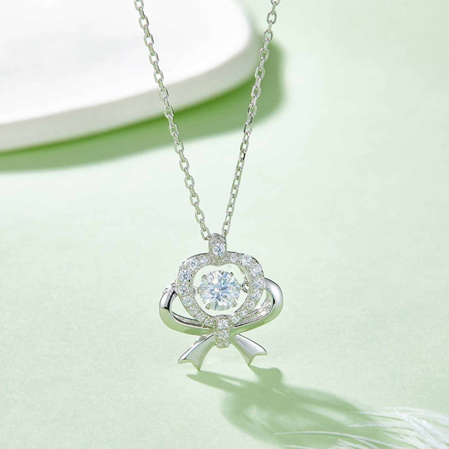 Moissanite 925 Sterling Silver Bow & Heart Necklace.