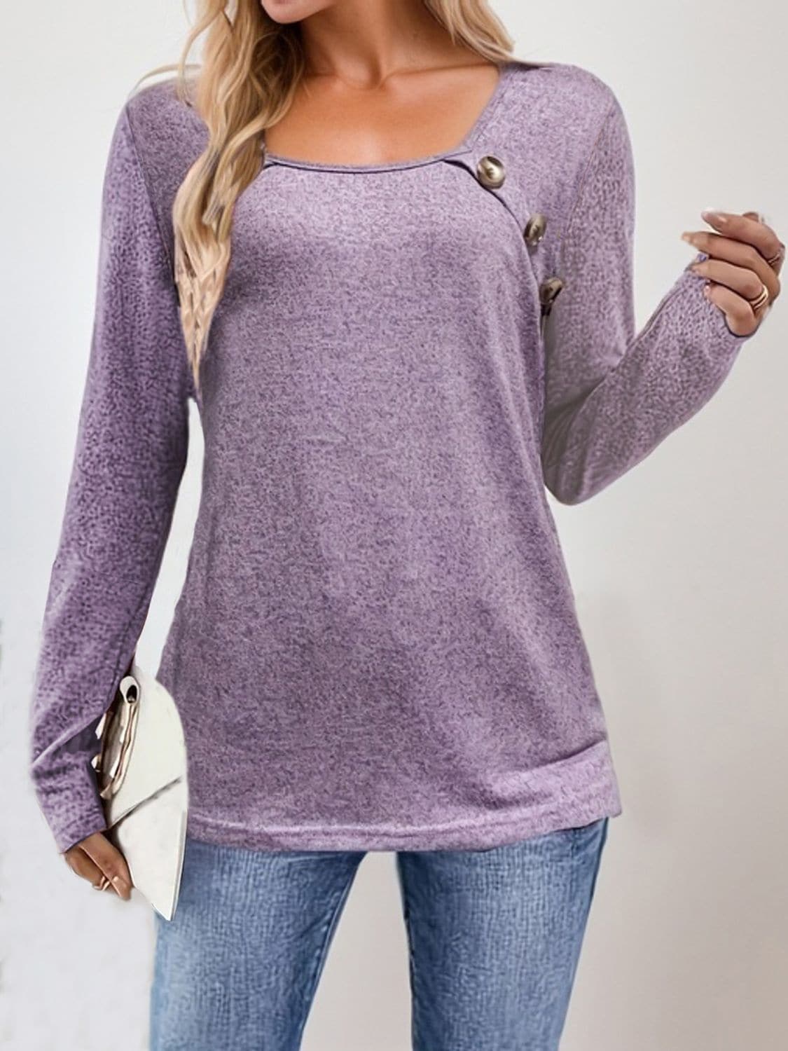 Fitted square neck long sleeve tee