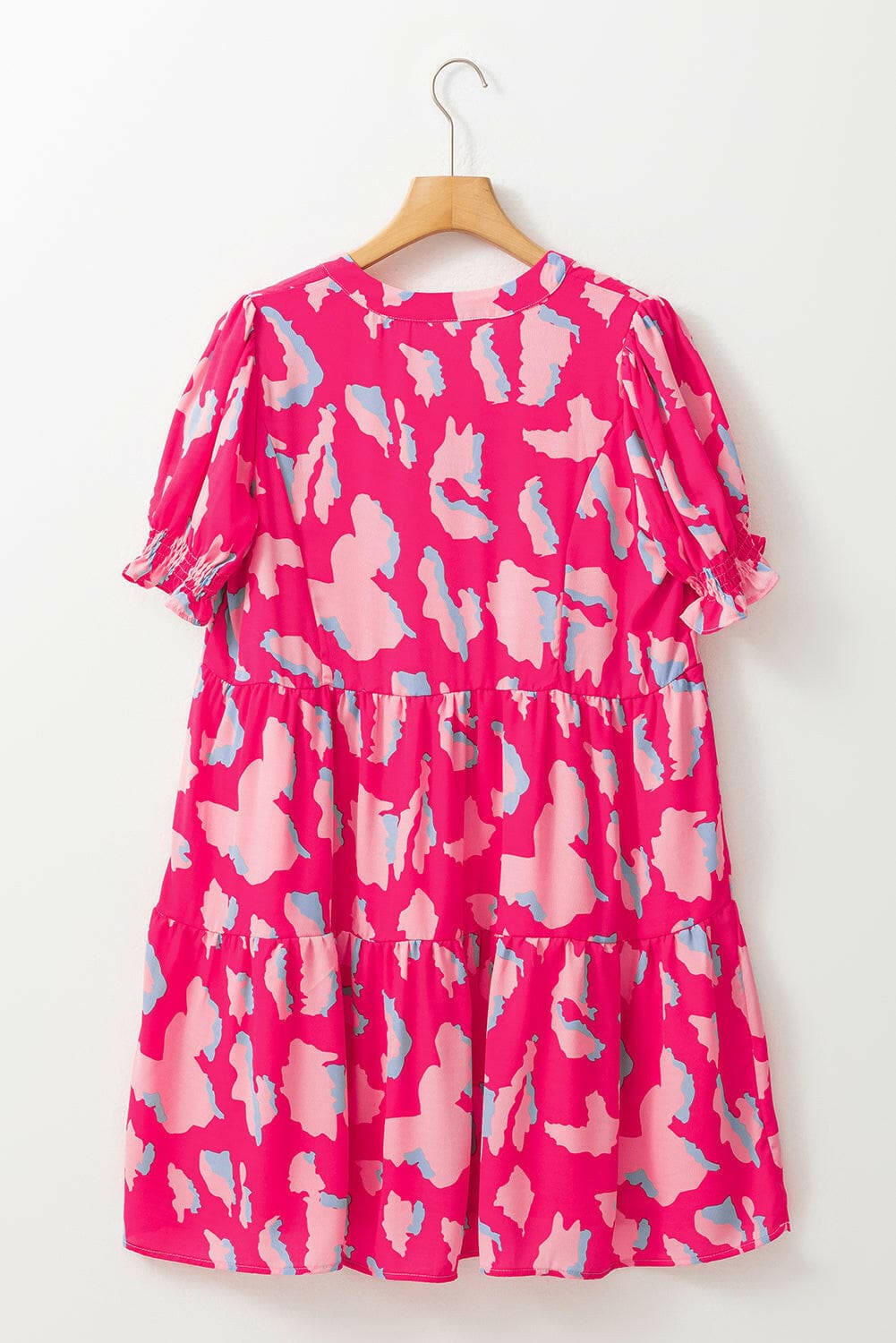 Ruffled Printed Short Sleeve Mini Dress.