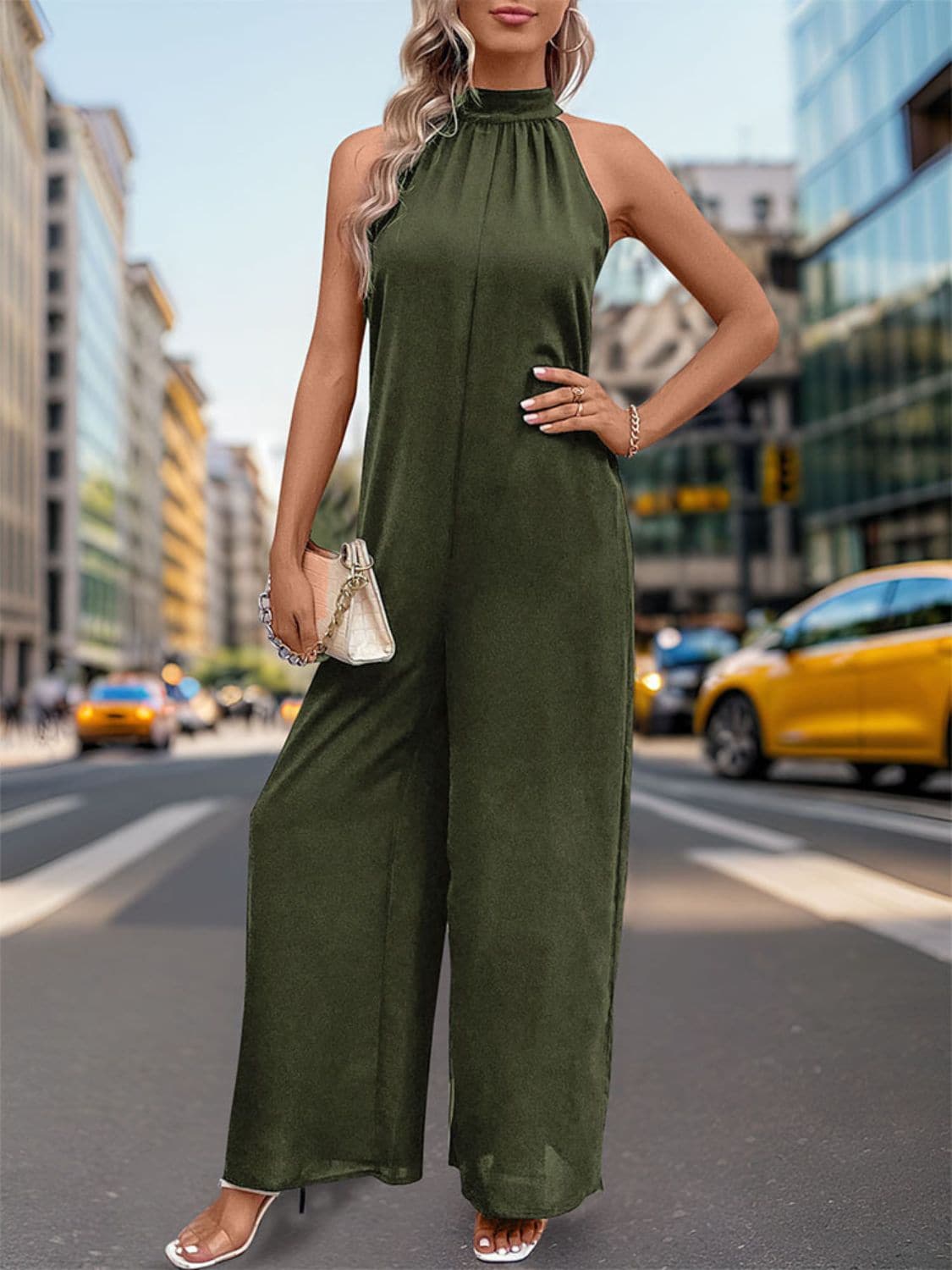 Tied Grecian Wide Leg Jumpsuit.