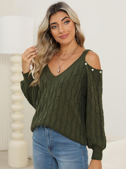 Chic cold shoulder cable-knit sweater