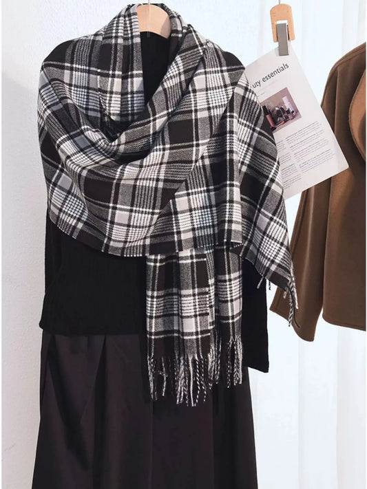 Plaid Tassel Hem Winter Scarf Simply Love